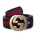 Uneedk Men's 38-mm GG Buckle Italy Leather Belt Green/Red/Green (95cm/37.3inch (28-30), Black Gold) ¡­