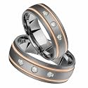 Isel Titanium Wedding Band Set with 14kt.Pink Gold Inlay & Diamonds