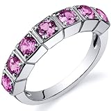 7 Stone 1.75 Carats Pink Sapphire Band Ring in Sterling Silver Available in Size 5 thru 9