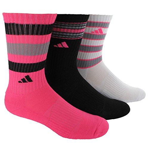 adidas Women's Retro II 3-Pack Crew Socks, Solar Pink/Flash Orange/Flash Pink/White/Dark Grey, Medium