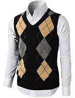 H2H Mens Casual Slim Fit Argyle V-Neck Golf Sweater Vest Of Various Colors