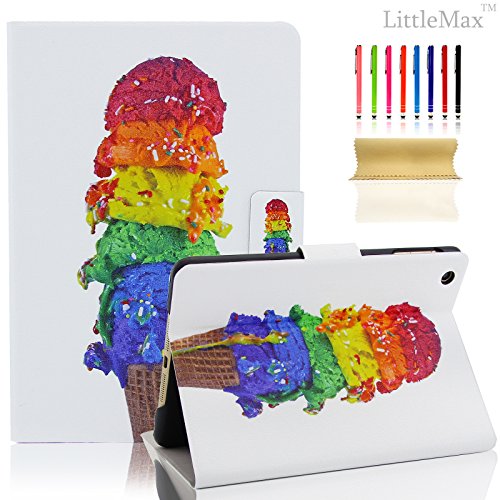 iPad Mini 1/2/3 Case, LittleMax(TM) Magnetic Closure Flip Stand [Card Holder] Case with Auto Sleep/Wake Function for Apple iPad Mini 1/2/3 [Free Cleaning Cloth,Stylus Pen]-#2 Rainbow Ice Cream
