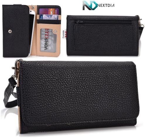 Smartphone Wristlet and Wallet in One [ Black ] - Fits Pantech Vega R3 IM-A850L Universal Case designed By Kroo +Complimentary NextDia ™ Velcro Cable Strap Included