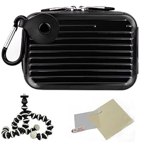 BLACK Metallic Pascal Design Protective Cover Hard Shell Cube Carrying Case For Sony Alpha Series NEX-5 / NEX-C3 Point And Shoot Digital Camera + Includes a Universal Anti-Glare Screen Protector Guard + Includes 6 Inch Mini Tripod