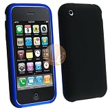 eForCity Brand Premium Apple iPhone 3G Black / Blue Trim Silicone Skin Case Cover