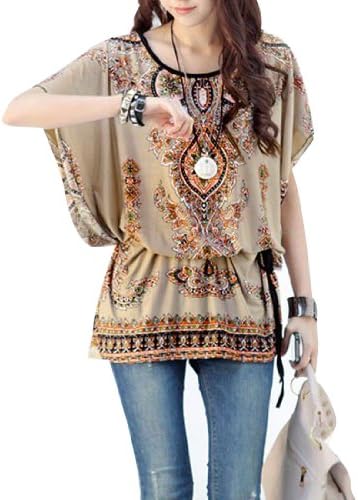 Allegra K Women's Round Neck Batwing Sleeve Stretchy Pullover Tunic Shirt