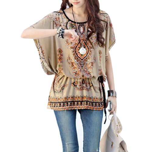 Allegra K Women's Round Neck Batwing Sleeve Stretchy Pullover Tunic Shirt