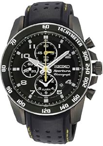 Seiko Sportura Black Dial Black Leather Band Mens Watch