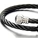 COOLSTEELANDBEYOND Elastic Adjustable Mens Twisted Cable Cuff Bangle Bracelet Stainless Steel Silver Black Two-Tone Polished