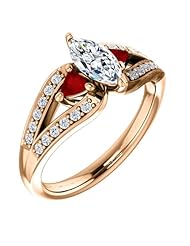 18K Rose Gold Marquise Cut Diamond and Ruby Ring -- LIFETIME WARRANTY
