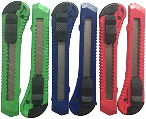 Utility Knive Box Cutter Lot of 6 with Breakaway Blades for Cutting. Box Cutter - Razor Knife. Easy Snap Off Blades to Keep Your Utility Knives Sharp.