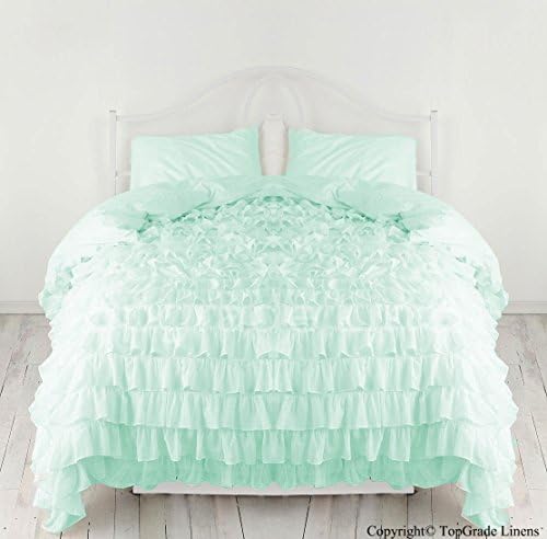 600-tc Egyptian Cotton Waterfall Ruffle Duvet Cover Aqua Blue - All Sizes (Twin-xl) (Calking) (Queen) (King) (Queen)
