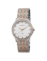 Akribos XXIV Womens AK620TT Lady Diamond Swiss Quartz Diamond and Crystal Rose-tone and Silver-tone Stainless Steel Bracelet Watch