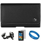 Black Horizontal Premium Leather Pouch Case with Belt-Clip for AT&T Nokia Lumia 900 Windows Smartphone + Clear Screen Protector + Universal Car Mount holder + SumacLife TM Wisdom*Courage Wristband
