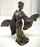 Japanese Geisha Fan Dancer Statue Asian Art Decor