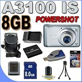 Canon PowerShot A3100IS 12.1 MP Digital Camera w/4x Optical IS Zoom (Silver) 8GB BP8L Battery/Charger BigVALUEInc Accessory Saver Bundle