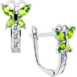 14K White Gold Butterfly August Birthstone Leverback Earrings