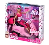 Barbie Doll on Pink Vespa Scooter with Helmet