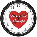 Red Heart - World's Best Grandpa - Love & Friendship Theme Wall Clock by WatchBuddy Timepieces (Slate Blue Frame)