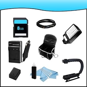 Must Have Accessory Bundle Combo Package Kit for Canon VIXIA HFM50-HFM500-HFM52-HFR30-HFR300-HFR32 Full HD Camcorders includes BP727 Battery + BP727 Charger + 8GB SD Memory Card + HDMI + Video Light Kit + Action Grip + Cleaning Kit + Case