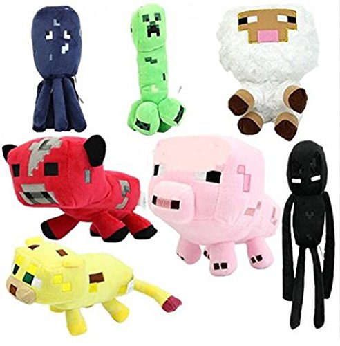 Animal Plush Set of 4:Creeper Enderman Ocelot Pink Pig Squid Sheep Red Cow for Minecraft (TM-7TOYS-ZIJIAN)