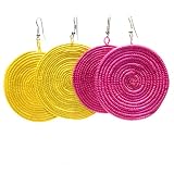 Hand Woven Disc Earrings - Pink