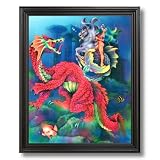 Dragon Magical Seahorse Kids Rooms Fantasy Home Decor Wall Picture Black Framed Art Print