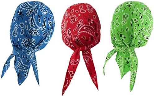Doo Rag Assorted Headwrap w SWEATBAND Bandana Paisley Lime Green Red Aqua Blue