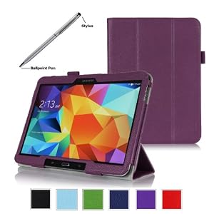 ProCase Samsung Galaxy Tab 4 10.1 Tablet Case with bonus stylus pen - Tri-Fold Smart Cover Case for 10 inch Galaxy Tab 4 (2014 released), with auto Sleep/Wake, Hand Strap, also compatible with Galaxy Tab 3 10.1 (Purple)