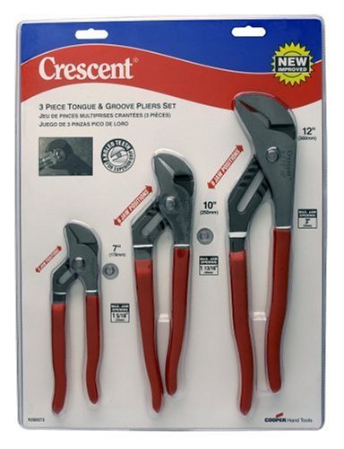 Crescent R200SET3 3 Piece 7-Inch, 10-Inch, and 12-Inch Tongue and Groove Plier Set