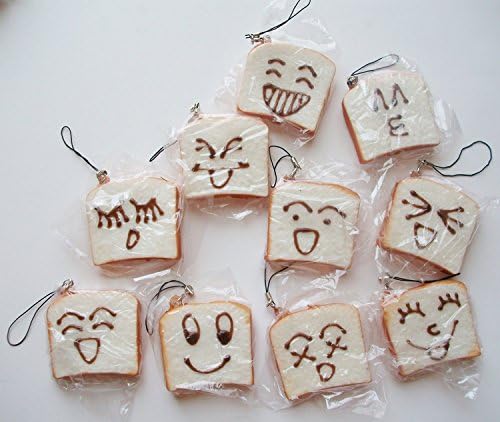 Habaer 5PCS Cute Assorted Smile Face Squishy Toast Bread Cellphone Charm Set Key Chains Straps