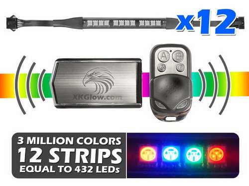 Premium 12 Strip 3 Million Color Remote Flexible Strip Accent Neon Kit for Motorcycle - Equal to 432 Leds