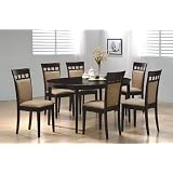 7pc Contemporary Cappuccino Finish Solid Wood Dining Table Chairs Set