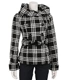 Coffeeshop Black and White Belted Plaid Coat