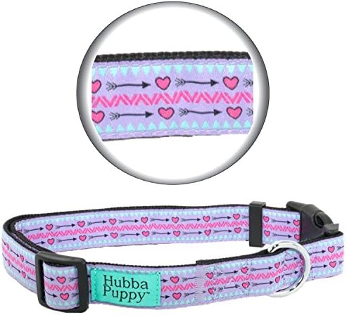 Hubba Puppy Hearts & Arrows Nylon Adjustable Dog Collar for S M L/XL Cute Designer Pet Collar (Medium), Purple/Pink