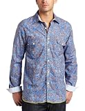 Arnold Zimberg Men's Double Flap Pocket Batik Print Shirt, Powder Blue/Brown, XX-Large