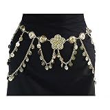 Sexy Brass Hip Chain with Loops and Coins, Fits waist or hips 32" - 38". Chain Link Belt for Belly Dancing or Casual Wear