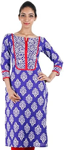 Estyle Women's Dazzling Printed Cotton Kurta X-Small Blue