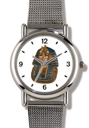 King Tut No.3 Egyptian Theme - WATCHBUDDY® ELITE Chrome-Plated Metal Alloy Watch with Metal Mesh Strap-Size-Large ( Men's Size or Jumbo Women's Size )