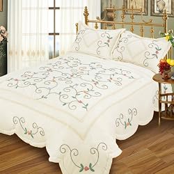 Blancho Bedding - [Chained Love] Hand-Appliqued Quilt Set with 25.3 OZ filling (Full/Queen Size)
