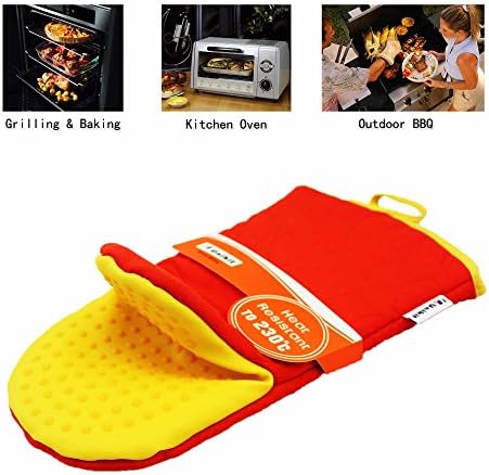 Unikit Orange Heat Resistant Silicone Oven Mitts with Solid Color, Comfortable Kitchen Baking, Non-slip Non-toxic Grilling Outdoor BBQ Microwave Gloves/mittens, 33x15cm Pack of 2