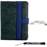 Amazon Kindle 2 Gray/Blue Faux Canvas e-Book Reader Carrying Case Cover Melrose Series + Indlues a 4-Inch Determination Hand Strap + Kindle 2 Micro USB Data Sync Cable