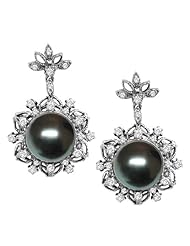 1.02 CT TW Diamond & Black Pearl Fashion Earrings in 18k White Gold