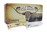 Schrade 152LHT Sharpfinger Fixed Blade Knife with Sheath, Cream Delrin Handle with Texas Longhorn Shield and Collector's Tin
