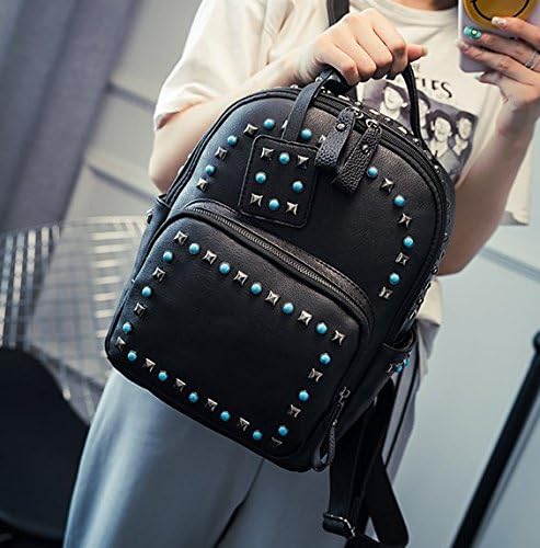 Tumblr Pu Leather Backpack Cool School Bags Laptop Backpacks Camping Travel Tote Bag (black)