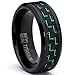 Black Titanium Wedding Band Ring with Black and Green Carbon Fiber inlay, Comfort fit 8mm, Sizes 7 to 13