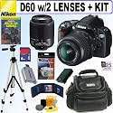 Nikon D60 10.2MP Digital SLR Camera w/ 18-55mm f/3.5-5.6G AF-S DX "VR" and 55-200mm f/4-5.6G ED IF AF-S DX "VR" Zoom-Nikkor Lens + Accessory Kit