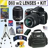 Nikon D60 10.2MP Digital SLR Camera w/ 18-55mm f/3.5-5.6G AF-S DX VR and 55-200mm f/4-5.6G ED IF AF-S DX VR Zoom-Nikkor Lens + Accessory Kit