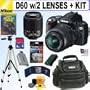 Nikon D60 10.2MP Digital SLR Camera w/ 18-55mm f/3.5-5.6G AF-S DX "VR" and 55-200mm f/4-5.6G ED IF AF-S DX "VR" Zoom-Nikkor Lens + Accessory Kit