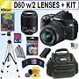 Nikon D60 10.2MP Digital SLR Camera w/ 18-55mm f/3.5-5.6G AF-S DX "VR" and 55-200mm f/4-5.6G ED IF AF-S DX "VR" Zoom-Nikkor Lens + Accessory Kit